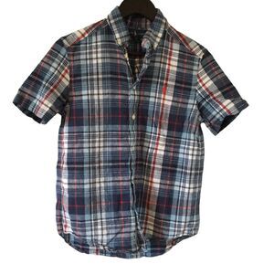 Ralph Lauren Kids Button Down Short Sleeve Blue/White/Red Plaid Shirt Size LG
